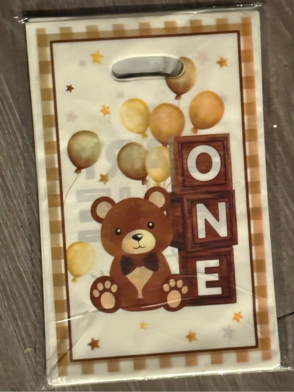 Baby First Birthday Bear Gift Bags - Brown One Design
